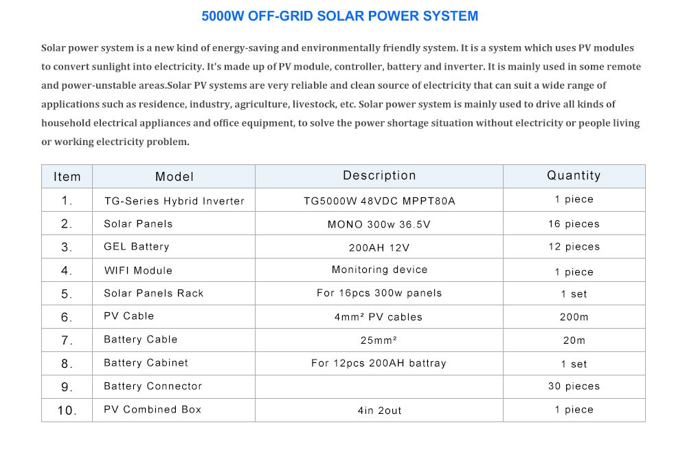 48VDC 7kw off Grid Solar System with Solar Hybrid Inverter with AC Charge Controller