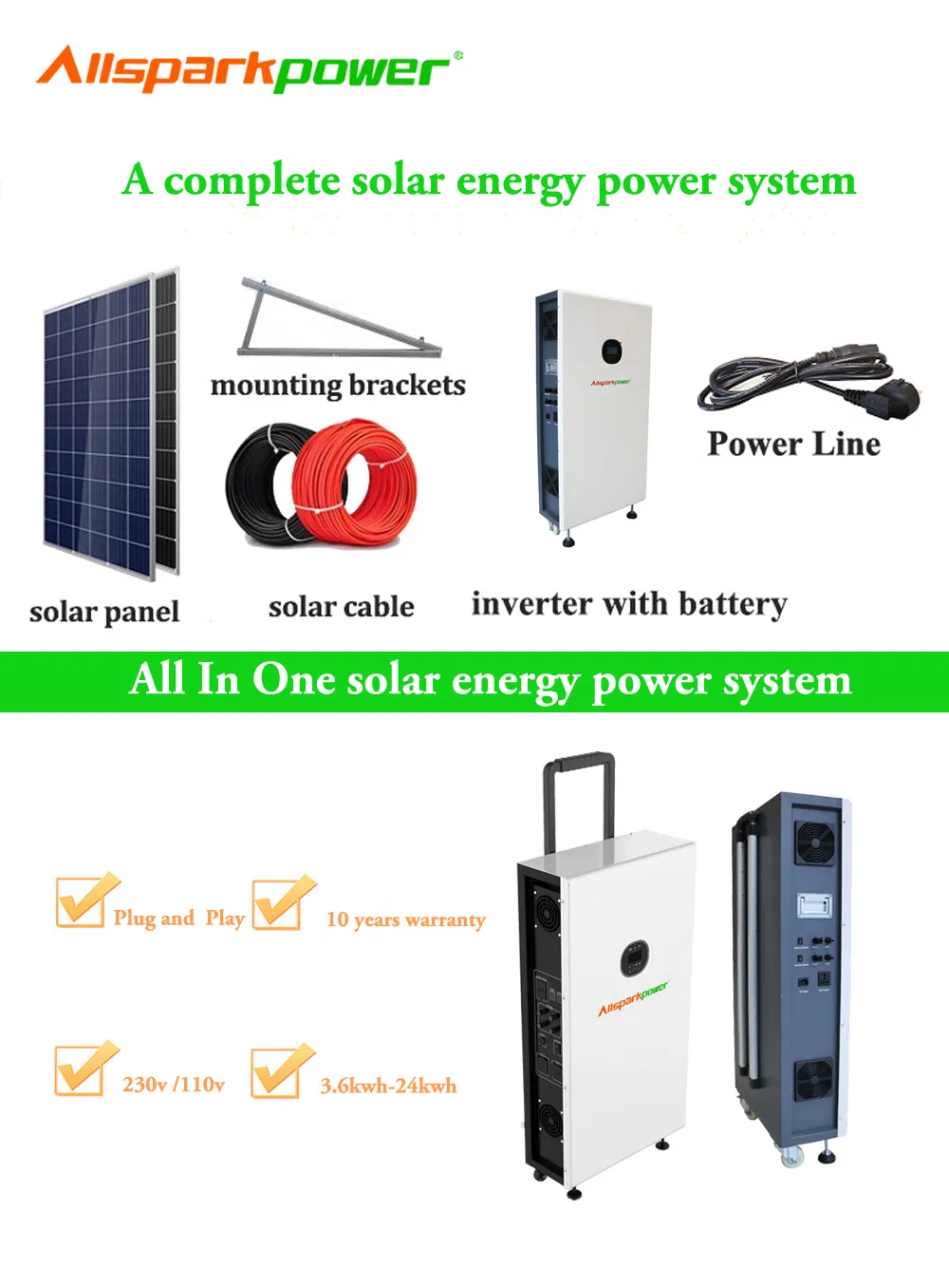 Allsparkpower Good Price 3kw 5kw 10kw 24kw Complete off Grid Solar Power Energy System Home Solar Panel Storage System