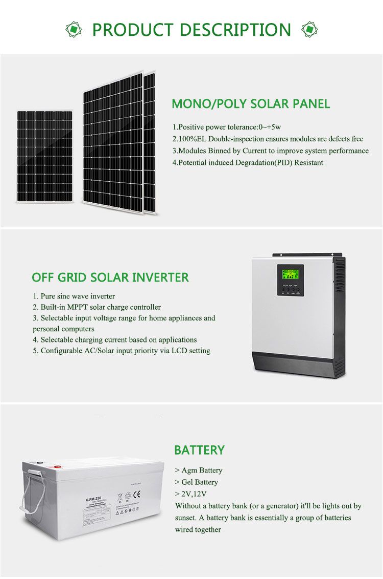 China Home 3000W Solar Panels Systems 1kw 2kw 3kw Solar Home Lighting System