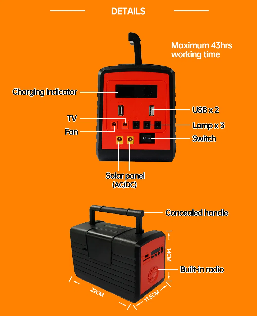 Fan and TV Rechargeable 12V/13000mAh CE RoHS Solar System Home Lighting