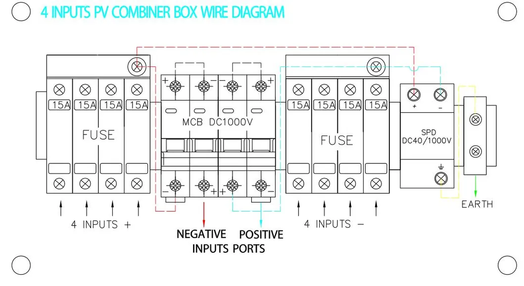 IP65 Solar System DC PV Combiner Box 2 Strings Input 1 Output Combiner Box with SPD and Fuse