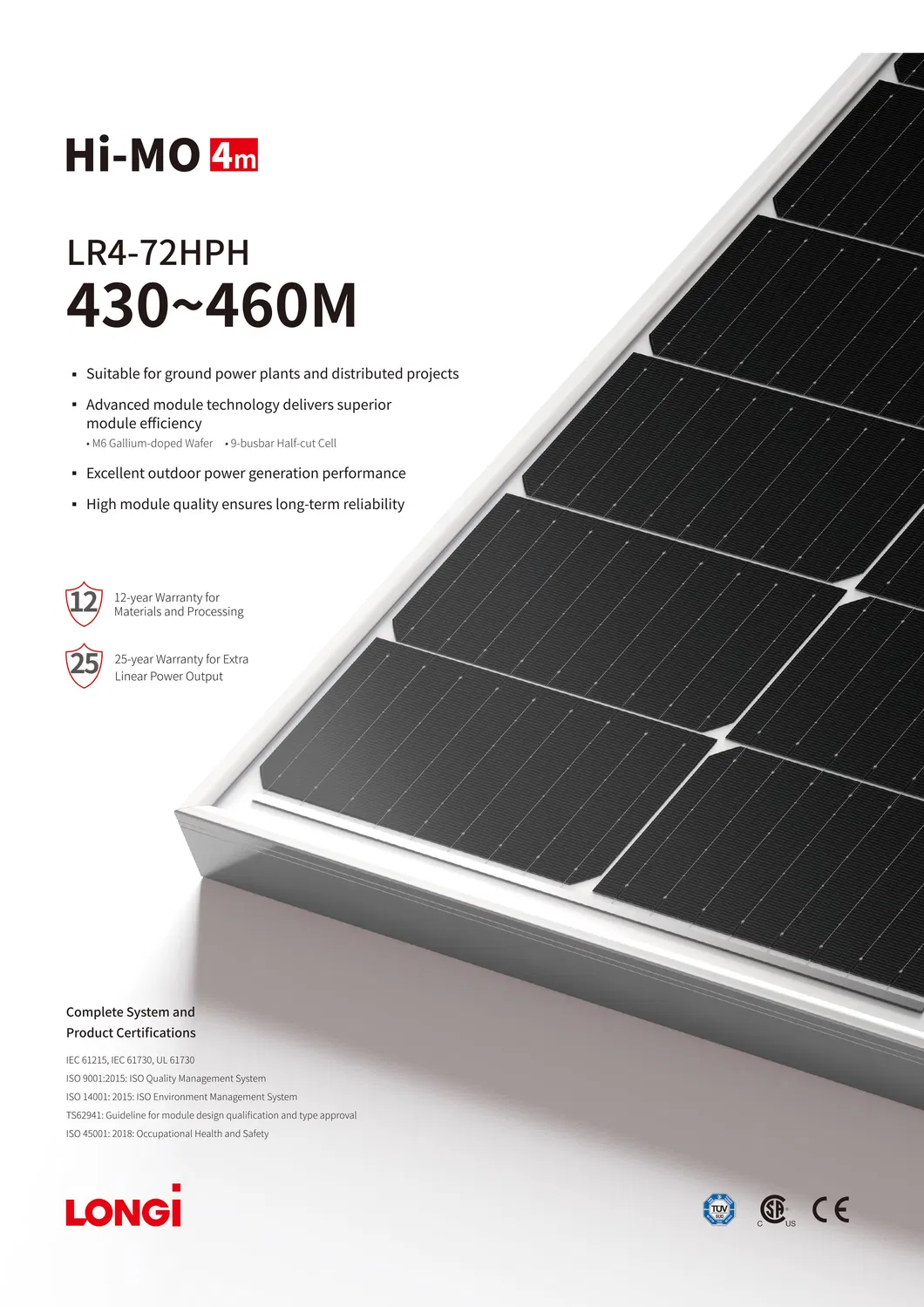 Longi Solar Panels 450W Mono Half Cut Solar Energy System Panels