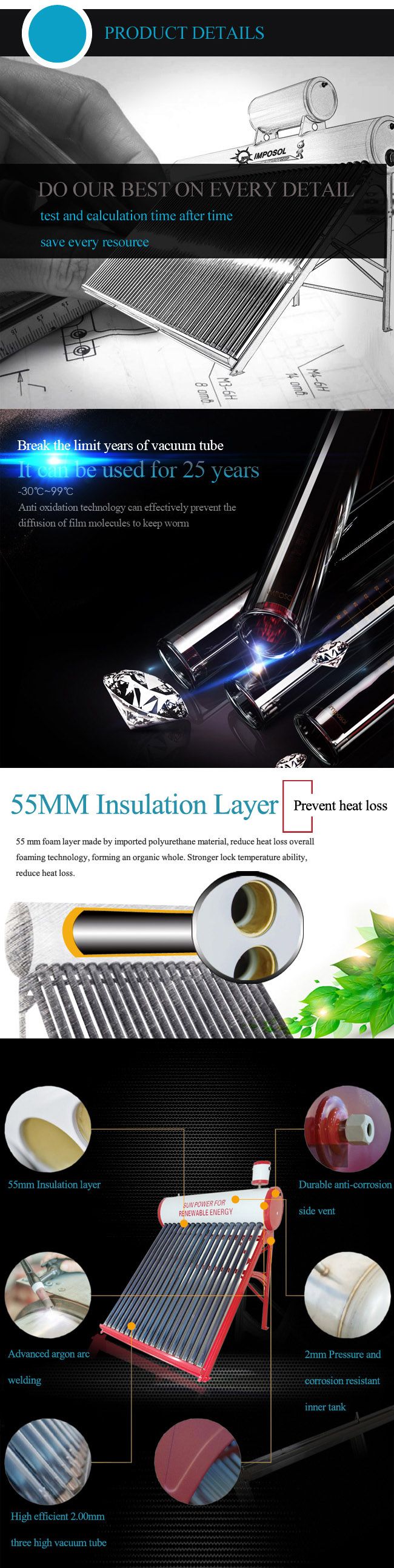 Low Cost No Pressurized Solar Water Heater 80L