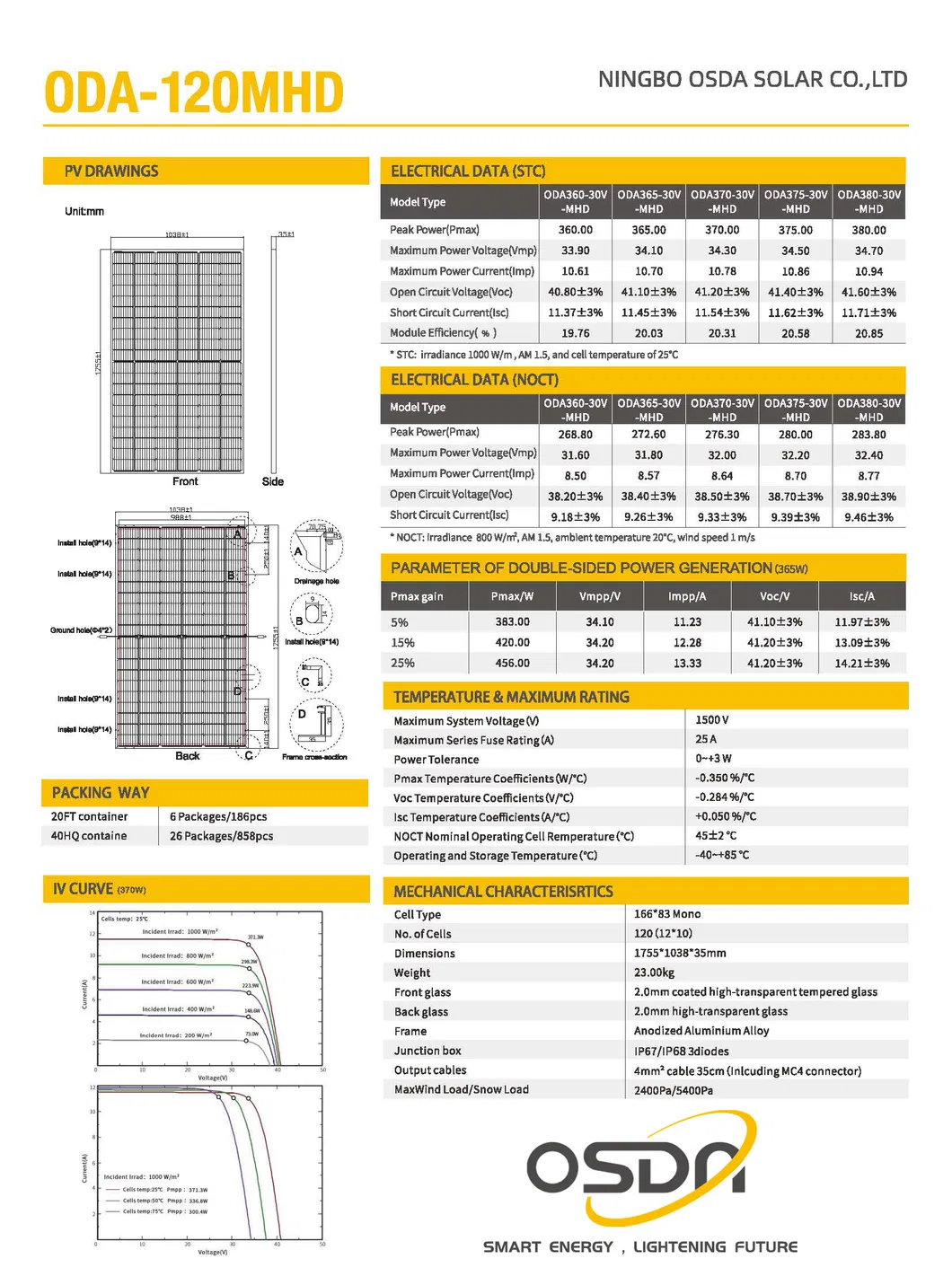Mono 360W, 370W, 380W Perc Solar Module PV Panel with TUV&CE for System