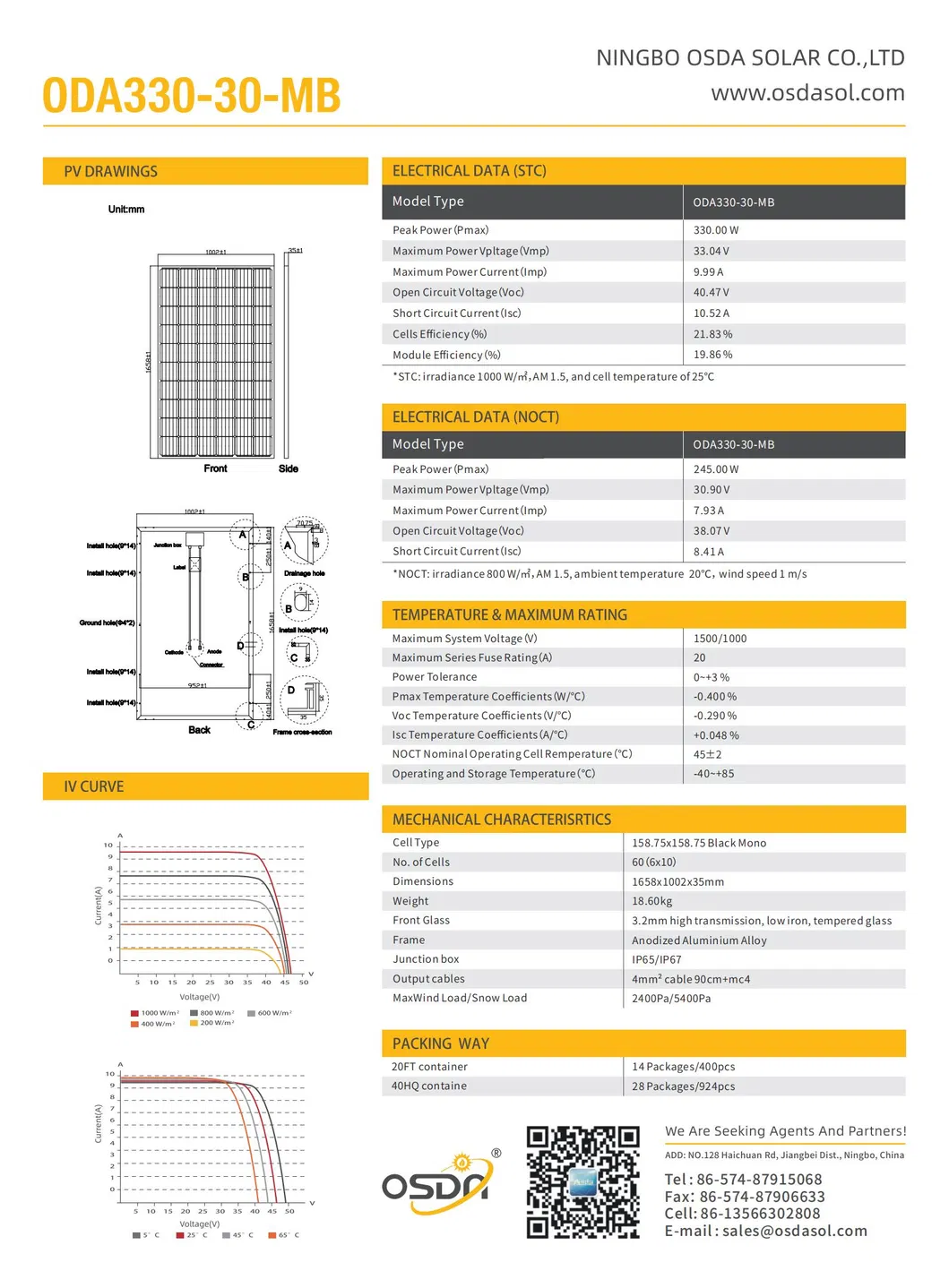 Mono Crystalline 320W 330W Black PV Module Solar Panel with TUV&CE