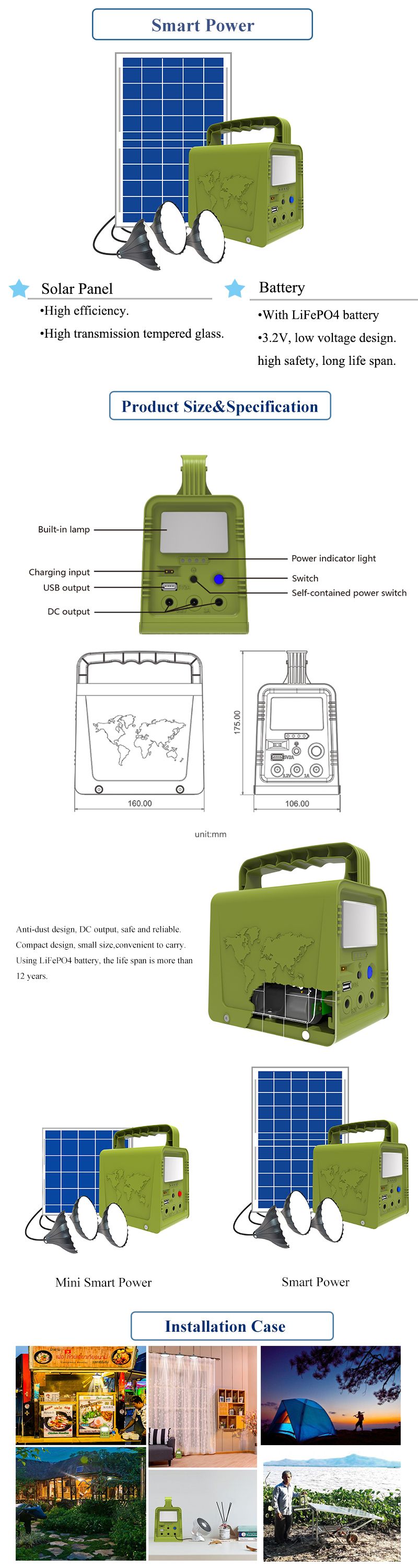 Portable DC Home System with 18W Solar Panel and 84wh Battery for Lighting and Charging