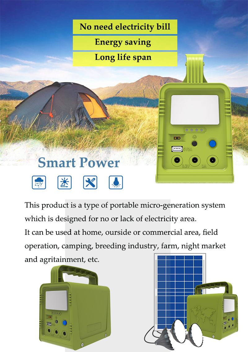 Portable DC Home System with 18W Solar Panel and 84wh Battery for Lighting and Charging