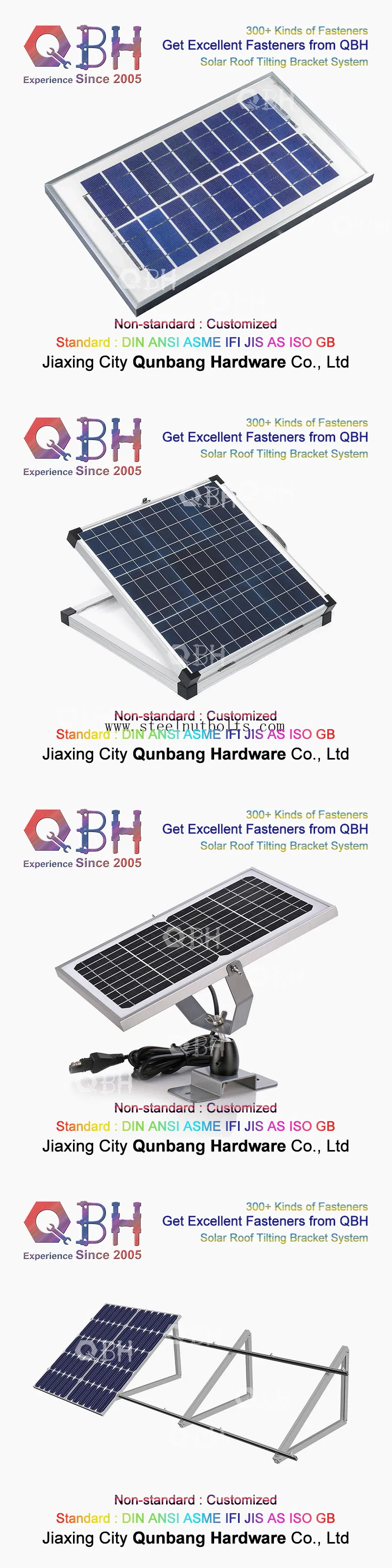 Qbh Customized Home Civil/Industrial/Commercial Use Aluminium Alloy Extrusion Guide Rail Tilting Tilte Sloping Roof Roofing Mounting Brackets Solar Panel System