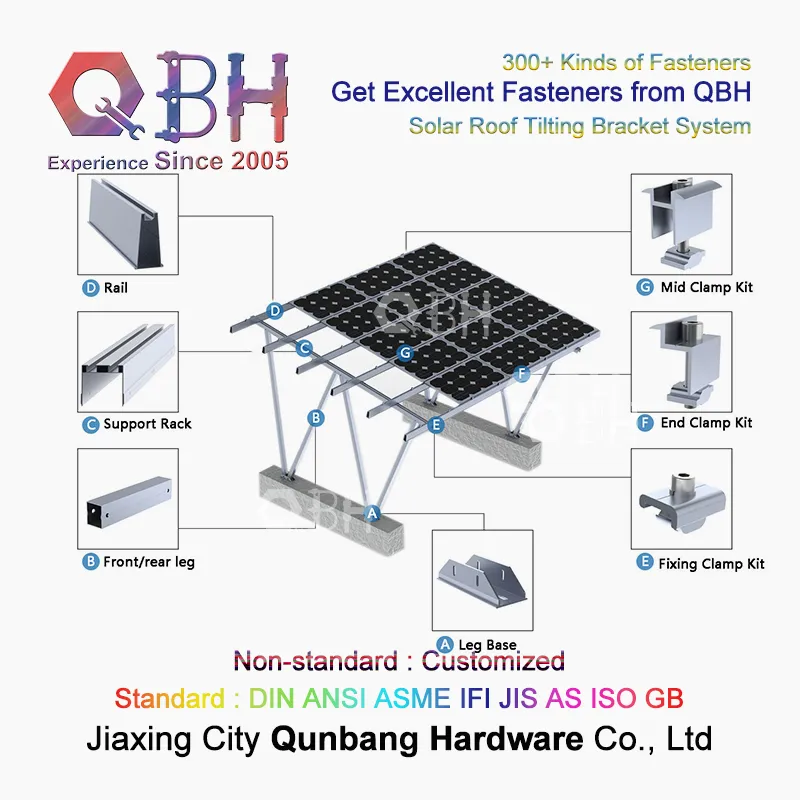 Qbh Customized Home Civil/Industrial/Commercial Use Aluminium Alloy Extrusion Guide Rail Tilting Tilte Sloping Roof Roofing Mounting Brackets Solar Panel System