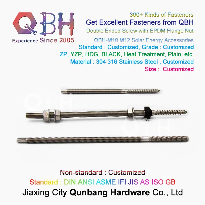 Qbh Stainless Steel Solar Power Energy Panel Holder Dual Ended Thread Stud Flange Nut EPDM Washer Roofing Bolt Repairing Replace Spare PV Photovoltaic Parts