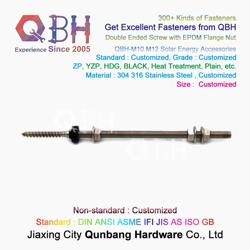 Qbh Stainless Steel Solar Power Energy Panel Holder Dual Ended Thread Stud Flange Nut EPDM Washer Roofing Bolt Repairing Replace Spare PV Photovoltaic Parts